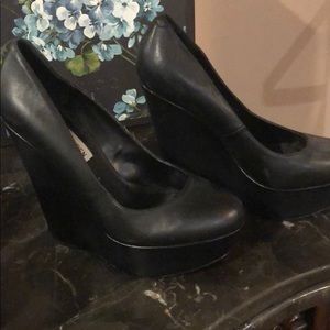 Black platform wedge heels